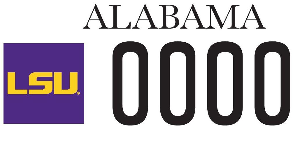 Custom LSU version of Alabama license plate